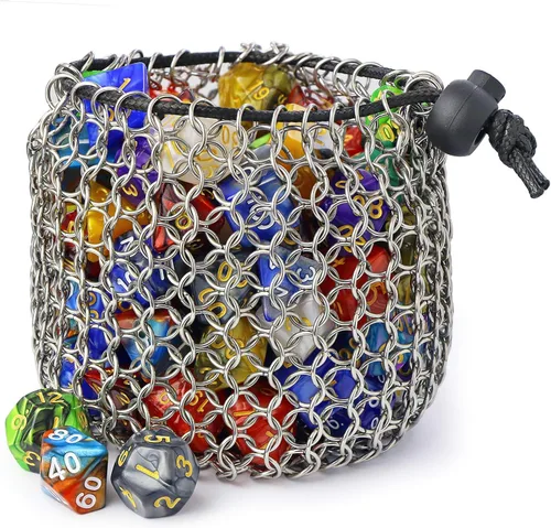 Miniatura 7 de YOUSHARES Bolsa de dados de acero inoxidable para juego de dados de metal poliédrico D&D, bolsa de dados DND para juego de dados de metal poliédricos