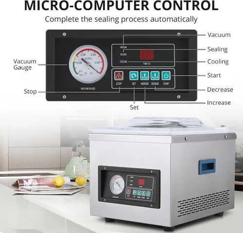 Miniatura 5 de Máquina selladora al vacío de cámara, 180w-320w,Dz-260A 6,5 M³/H Tasa de bomba,Controlado por microordenador,Máquinas de sellado al vacío domésticas