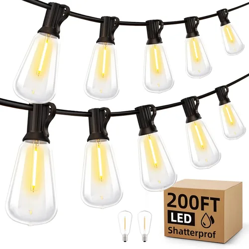 Miniatura 9 de MGVIH - Cadena de luces LED para exteriores de patio - 200 pies 60M luz impermeable exterior con control remoto regulable ST38 foco inastillable