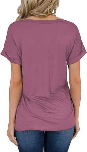 Miniatura 2 de Miholl Camiseta holgada, informal, de manga corta, con cuello en V, para mujer