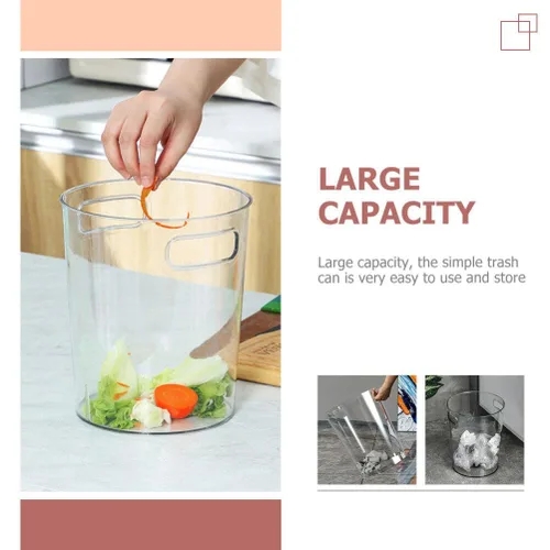Miniatura 7 de Alipis 1 cubo de basura transparente con asa, cubo de basura de oficina, pequeño bote de basura redondo de plástico para baño, cocina, dormitorio