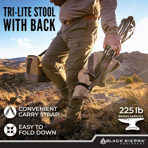 Miniatura 5 de Black Sierra Tri-Lite - Taburete plegable con respaldo y soporte para tazas, silla de pesca y caza portátil ligera con correa de transporte, asiento