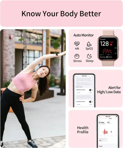 Miniatura 5 de RERE ASW2 - Reloj inteligente (respuesta/hacer llamada), Alexa integrado, rastreador de fitness de 1.69 pulgadas con 60 modos deportivos, frecuencia