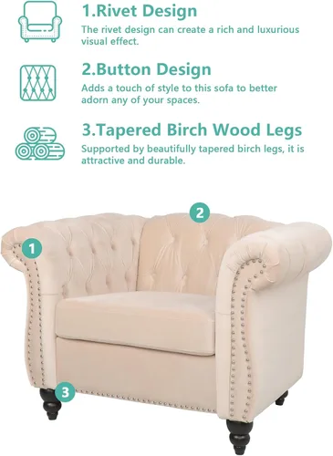 Miniatura 4 de AVZEAR Silla de Acento para Sala de Estar, Silla de Sofá Tapizada Silla de Sofá Individual con Respaldo Acolchado, Silla de Sofá Chesterfield