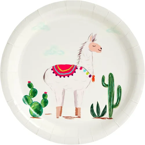 Miniatura 4 de 144 piezas de suministros de fiesta de cumpleaños con llama con platos de papel, servilletas, tazas y cubiertos para celebración de fiesta mexicana