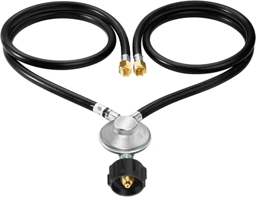Miniatura 2 de GasSaf Kit de salida de manguera doble con regulador de propano de baja presión con dos mangueras para tanque de propano tipo 1 QCC1, la mayoría