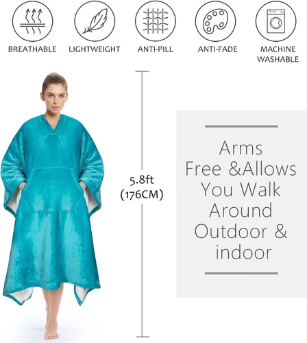 Miniatura 5 de Tirrinia Poncho Blanket Super Soft Comfy Plush Wearable Fleece 2-in-1 Blanket for Adult Women Men Kids