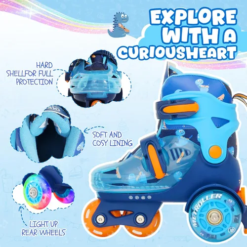 Miniatura 4 de METROLLER Patines de equilibrio con ruedas ajustables para niños pequeños de 3 a 6 años, arcoíris, unicornio, dinosaurios, patines con ruedas