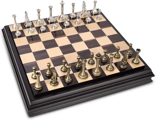 Miniatura 2 de AMEROUS Juego de ajedrez de madera de 12.5 pulgadas con piezas de ajedrez de metal, juego de mesa clásico con rey de 2.5"/almacenamiento para piezas