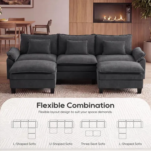 Miniatura 4 de URRED Sofá modular de gran tamaño, 122 pulgadas en forma de U moderno y cómodo sofá nube con otomana móvil y almohadas, sofás de asiento profundo