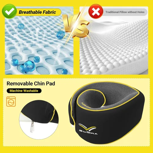 Miniatura 6 de Glowa Almohada de cuello de viaje 2.0, soporte ergonómico de barbilla para avión y automóvil, funda transpirable y lavable, ligera y compacta