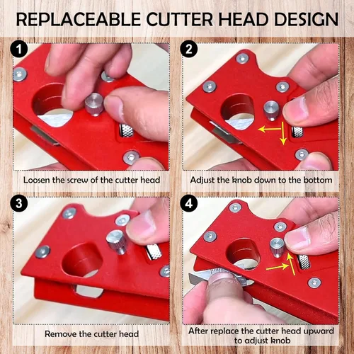 Miniatura 4 de Plano de chaflán de madera con 7 cabezales de corte, herramienta de aplanamiento de esquina de borde de carpintería con localizador auxiliar, Rojo