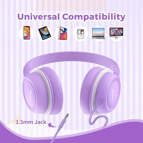 Miniatura 4 de vinamass Auriculares para niños, auriculares con cable para niños con limitador de volumen seguro, auriculares para niños con cable de 0.138 in