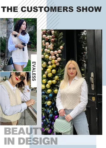 Miniatura 4 de EVALESS - Chaleco de gran tamaño para mujer, cuello en V, sin mangas, color sólido, suéter suelto