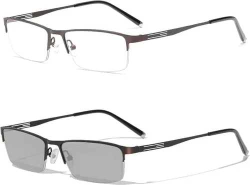 Miniatura 7 de laureles Anteojos de lectura fotocromáticos para hombres de negocios cuadrados de metal con medio marco para lectores de lentes fotocromáticos Negro