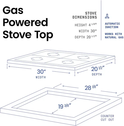 Miniatura 3 de ABBA - Placa de cocina de gas de 30 pulgadas con 5 quemadores sellados, superficie de vidrio templado con quemadores SABAF, estufa de gas natural