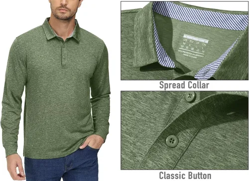 Miniatura 2 de MAGCOMSEN Polo de golf de manga larga para hombre, con cuello, casual, atlética, de secado rápido