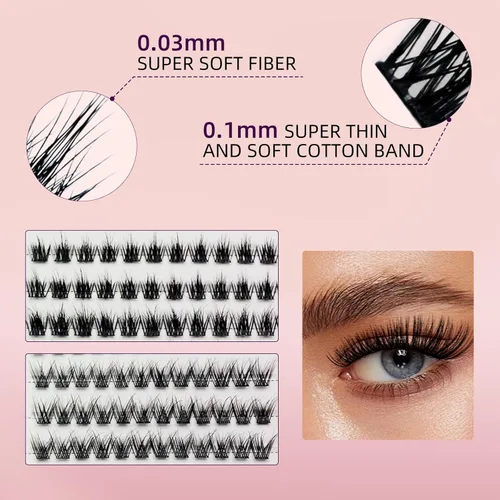 Miniatura 4 de 288 piezas racimos de pestañas DIY Extensiones de pestañas 3D Pestañas manga ultra-gran capacidad pestañas finas en racimo Kit para autoaplicación