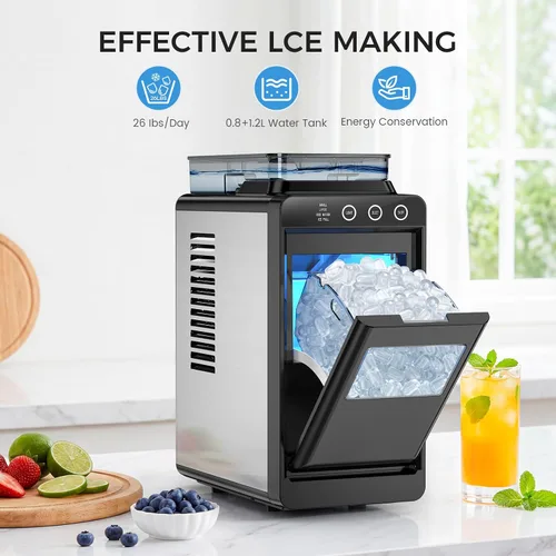 Miniatura 3 de COWSAR Máquina de hielo portátil con tanque de agua externo, 8 cubos en 6 minutos, 26 libras/24 horas, máquinas de hielo comerciales compactas