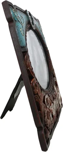 Miniatura 6 de Ebros Gift Rustic Western Family - Marco de fotos de piel sintética turquesa y resina de madera tallada, 7 x 5 pulgadas, con caballete trasero