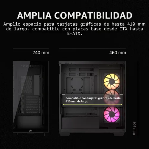 Miniatura 8 de CORSAIR iCUE Link 3500X RGB Mid-Tower ATX Carcasa para PC – Vidrio Templado Panorámico – Compatible con Placa Base de Conexión Inversa – 3X Negro