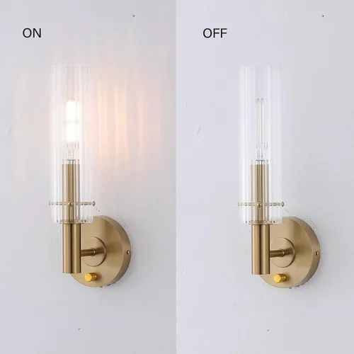 Miniatura 6 de BYOLIIMA Apliques de pared modernos con regulador de intensidad de encendido/apagado de latón cepillado dorado para baño, lámparas de tocador