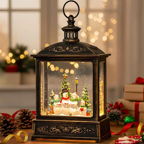 Miniatura 9 de Gnomos de Navidad de 10 pulgadas, linterna de globo de nieve iluminada, caprichoso árbol de Navidad y elfo escandinavo, linterna de agua musical
