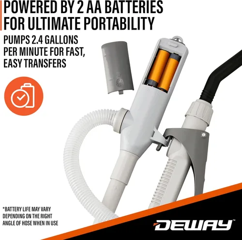 Miniatura 6 de Bomba automática de transferencia de combustible Deway con boquilla para control y parada rápidos de flujo, funciona con pilas AA, manguera extra