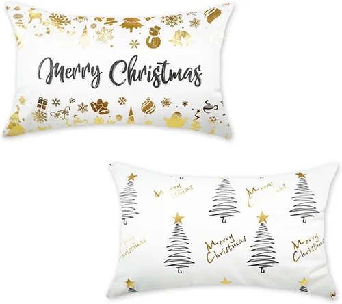 Miniatura 9 de TAJWE - Juego de 2 fundas de almohada decorativas de Navidad, 45 x 45 cm, Merry Christmas, rojo y dorado, decoraciones de invierno, árboles