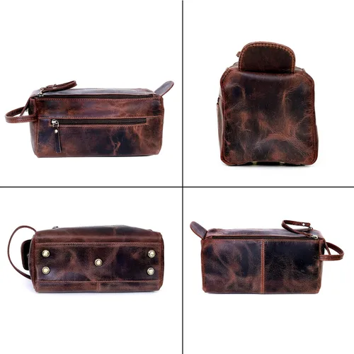 Miniatura 7 de Kit de viaje de cuero Dopp Neceser Hombre Afeitado Mujeres y Hombres Caso Bolsas Organizador Baño Kit de Afeitar