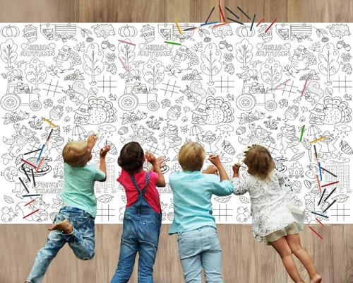 Wiooffen Mantel gigante de Acción de Gracias de 82 x 47 pulgadas, pósteres de actividades para niños, póster de papel de otoño enorme en color, para