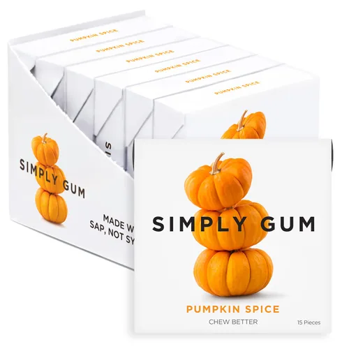 Miniatura 15 de Goma de Mascar Natural Surtida de Simply Gum, sin OGM, Vegana, 6 paquetes (90 piezas), incluye Menta, Canela, Jengibre, Hinojo, Café, Arce