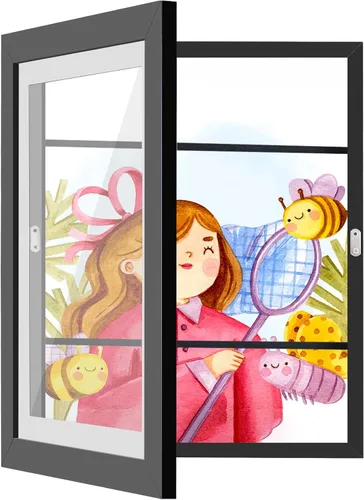 Marco de arte para niños, 1 unidad, marcos de obras de arte para niños, exhibición intercambiable de 8 x 10.5 pulgadas con paspartú o de 9.5 x 12