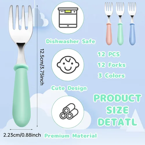 Miniatura 2 de 12 tenedores para niños pequeños, tenedores de acero inoxidable para bebés, cubiertos para niños y niñas, cubiertos para niños y niñas, cubiertos