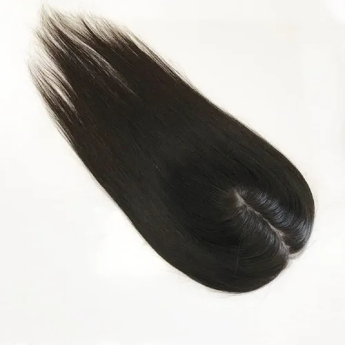 Miniatura 3 de Parte superior de cabello humano con base de seda larga con clip de 5 x 5 pulgadas, extensiones de cabello lacio virgen 100% real, 4.7 x 5.1 in