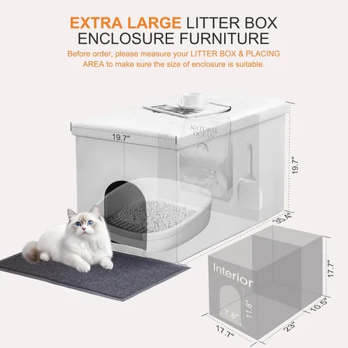 Miniatura 2 de MEEXPAWS Caja de arena para gatos con mueble oculto, mueble de almacenamiento para baño de gatos, extra grande 35.4 x 19.7 x 19.7 pulgadas, a prueba