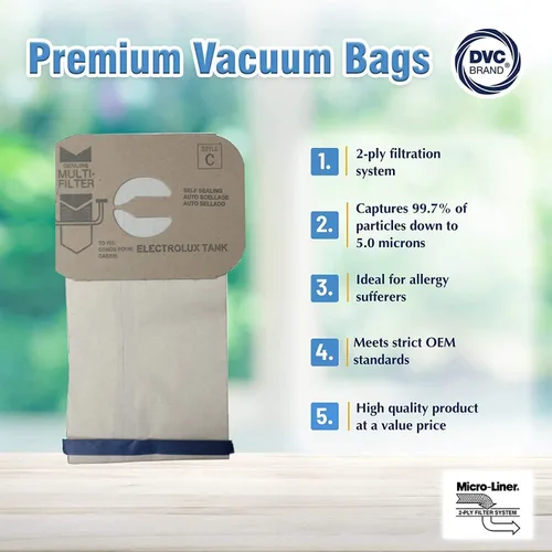 Miniatura 3 de DVC Bolsas de repuesto de papel microalineadas para modelos Electrolux estilo C - 12 bolsas