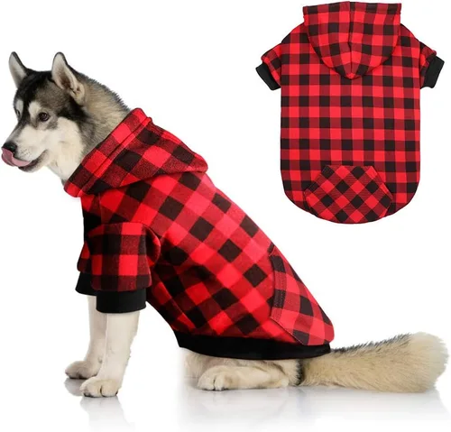 Miniatura 9 de Sudadera con Capucha a Cuadros Rojos para Perros, Ropa para Mascotas con Capucha y Bolsillo (XS)