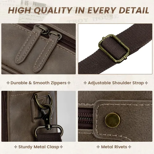 Miniatura 5 de RAINSMORE Bolsa de cuero para hombre de 16 pulgadas, bolso de mensajero vintage para hombre, bolso cruzado grande para el hombro, oficina, Madera