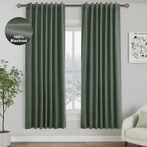 Miniatura 86 de Cortinas de lino 100% opacas para dormitorio, 102 pulgadas de largo, con pestaña trasera, bolsillo para barra, paneles acústicos con aislamiento
