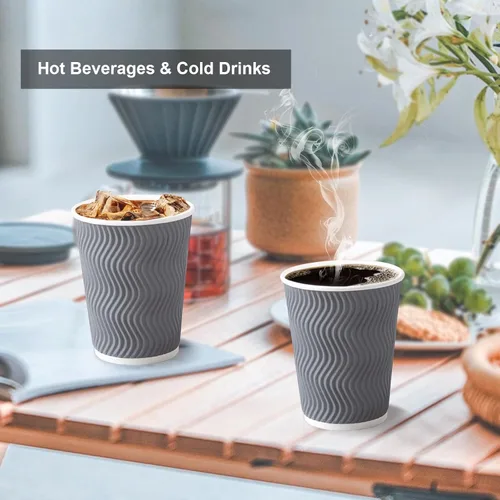 Miniatura 3 de Lamosi 500 tazas de café aisladas de 12 onzas a granel, vasos de papel desechables sin tapas, 12 onzas, diseño de pared ondulada corrugada para Gris