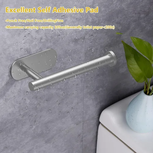 Miniatura 3 de WYSE Portarrollos de papel higiénico autoadhesivo plateado, soporte para papel higiénico para baño, RV, sin perforar, soporte para rollo de papel