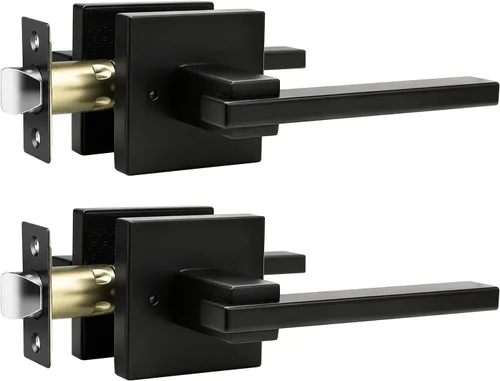 Miniatura 33 de Orger Paquete de 1 manija de puerta de paso negra para pasillo y armario, juego de manijas sin bloqueo, roseta cuadrada sin llave, reversible
