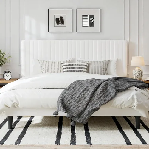 Miniatura 13 de GOLDORO Base de cama tapizada de terciopelo de tamaño matrimonial con cabecera capitoné de canal vertical, soporte de listones de madera,