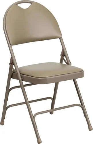 Miniatura 18 de Flash Furniture HERCULES Series Ultra Premium Triple Braced Black Vinyl Metal Silla plegable con asa fácil de transportar Marco negro de vinilo.
