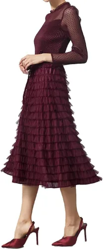 Miniatura 5 de Women's Long Sleeve Mesh Layered Chiffon Midi Dresses for Wedding Guest, Cocktail, Prom, Evening Party