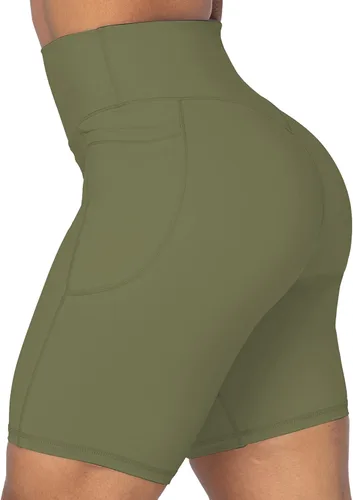 Miniatura 2 de Sunzel Pantalones cortos de ciclismo sin costuras frontales para mujer con bolsillos, pantalones cortos de yoga, entrenamiento, gimnasio, ciclismo