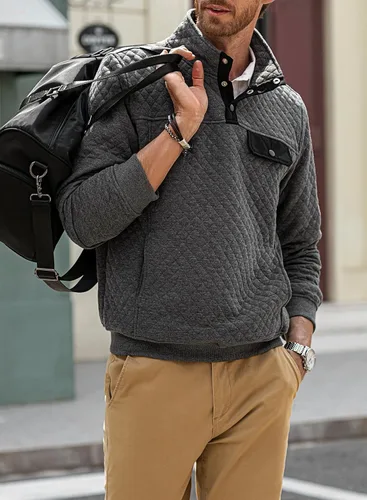 Miniatura 7 de JMIERR Sudadera acolchada para hombre, casual, de manga larga, cuello alto, con botones