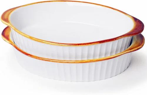 Miniatura 10 de LEETOYI Juego de 2 sartenes ovaladas de porcelana para gratinar para 1 o 2 personas, utensilios para hornear con doble asa para cocina y hogar, Azul