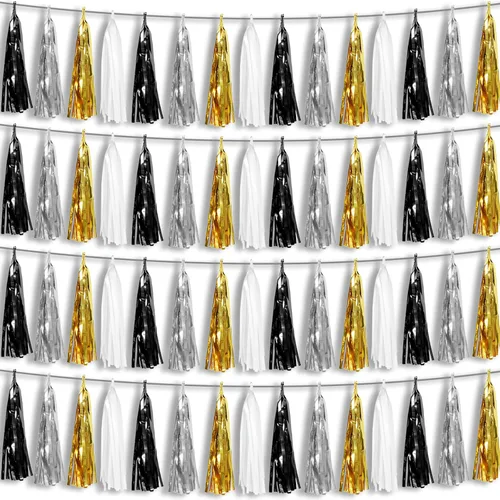 Miniatura 18 de 4P Guirnalda de Borla de Flecos de Aluminio Metálico Negro para Flotas de Desfile, Despedida de Soltera, Boda, Cumpleaños, Halloween, Navidad